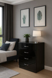 Harmin Black High Gloss 4 Drawer Chest - Height 68.5 Cm X Width 60 Cm X Depth 40 Cm - thumbnail 3