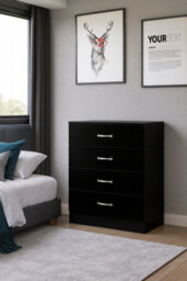 Harmin Black High Gloss 4 Drawer Chest - Height 68.5 Cm X Width 60 Cm X Depth 40 Cm - thumbnail 2