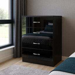 Harmin Black High Gloss 4 Drawer Chest - Height 68.5 Cm X Width 60 Cm X Depth 40 Cm