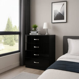 Harmin Black High Gloss 4 Drawer Chest - Height 68.5 Cm X Width 60 Cm X Depth 40 Cm - thumbnail 9