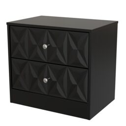 Genoa Ready Assembled Matt Black No Effect 2 Drawer Wide Bedside Chest (H)521mm (W)570mm (D)395mm - thumbnail 2