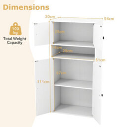 White 111 Cm Tall Bookcase 4-Tier Modern Storage Organizer With 4 Doors - thumbnail 2
