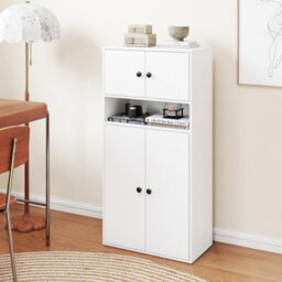 White 111 Cm Tall Bookcase 4-Tier Modern Storage Organizer With 4 Doors - thumbnail 1