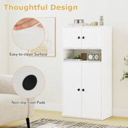 White 111 Cm Tall Bookcase 4-Tier Modern Storage Organizer With 4 Doors - thumbnail 5