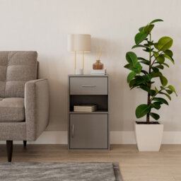 Urbn-Living Urbnliving Height 54Cm 1 Door 1 Drawer Wooden Bedroom Colour Grey Bedside Cabinet Shelf Nightstand Side Table Unit - thumbnail 3