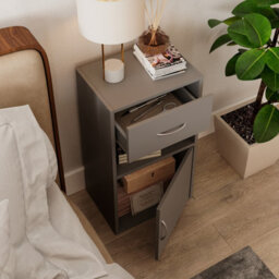Urbn-Living Urbnliving Height 54Cm 1 Door 1 Drawer Wooden Bedroom Colour Grey Bedside Cabinet Shelf Nightstand Side Table Unit - thumbnail 4