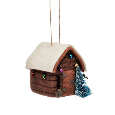 Sass & Belle Christmas Felt Shed Hanging Ornament, Small 10 X 8 Cm Rustic Brown Decoration