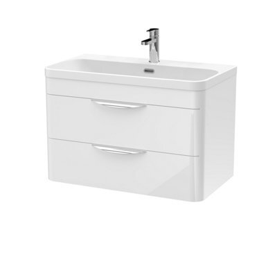 Balterley Aldershawe 800mm Wall Hung 2 Drawer Vanity Unit With Thin-Edge Ceramic Basin - Gloss White - image 1