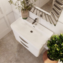 Balterley Aldershawe 800mm Wall Hung 2 Drawer Vanity Unit With Thin-Edge Ceramic Basin - Gloss White - thumbnail 3