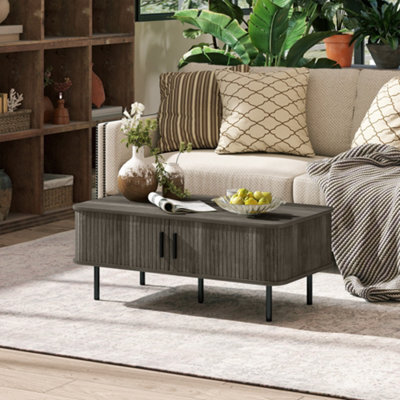 Homcom Coffee Table With Storage And Sliding Doors For Living Room, Grey - image 1