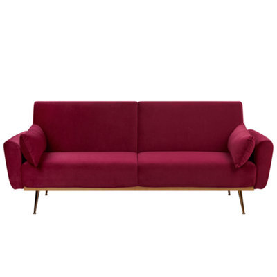 Beliani Sofa Bed 3 Seater Eina Velvet Burgundy - image 1