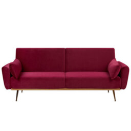 Beliani Sofa Bed 3 Seater Eina Velvet Burgundy - thumbnail 1
