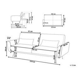 Beliani Sofa Bed 3 Seater Eina Velvet Burgundy - thumbnail 3