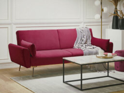 Beliani Sofa Bed 3 Seater Eina Velvet Burgundy - thumbnail 2