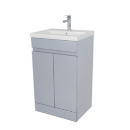 D Pro T Bathrooms 600mm Vanity Unit High Gloss Light Grey Handleless Floor Standing Bathroom Cabinet With Soft Close Storage & Ceramic Basin - thumbnail 3