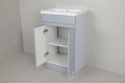 D Pro T Bathrooms 600mm Vanity Unit High Gloss Light Grey Handleless Floor Standing Bathroom Cabinet With Soft Close Storage & Ceramic Basin - thumbnail 2