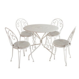 Dibor Traditional Style Four Person Indoor Outdoor Garden Iron Bistro Table And Chairs Set With Free Seat Pads - thumbnail 1