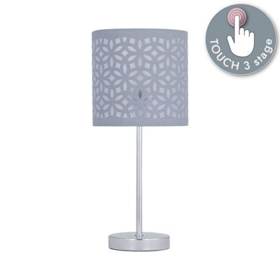 First Choice Lighting Chrome Touch Operated Table Lamp With Grey Cut Out Shade - image 1