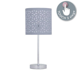 First Choice Lighting Chrome Touch Operated Table Lamp With Grey Cut Out Shade - thumbnail 1