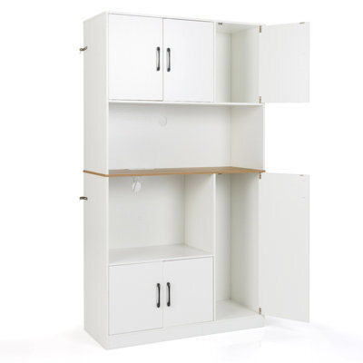 Costway 180Cm Tall Pantry Cabinet Standing Storage Hutch W/ Power Outlet-White - image 1