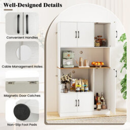 Costway 180Cm Tall Pantry Cabinet Standing Storage Hutch W/ Power Outlet-White - thumbnail 8