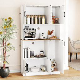 Costway 180Cm Tall Pantry Cabinet Standing Storage Hutch W/ Power Outlet-White - thumbnail 4