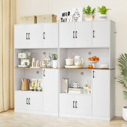 Costway 180Cm Tall Pantry Cabinet Standing Storage Hutch W/ Power Outlet-White - thumbnail 5