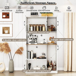 Costway 180Cm Tall Pantry Cabinet Standing Storage Hutch W/ Power Outlet-White - thumbnail 6