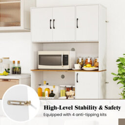 Costway 180Cm Tall Pantry Cabinet Standing Storage Hutch W/ Power Outlet-White - thumbnail 7