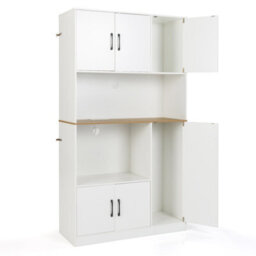 Costway 180Cm Tall Pantry Cabinet Standing Storage Hutch W/ Power Outlet-White