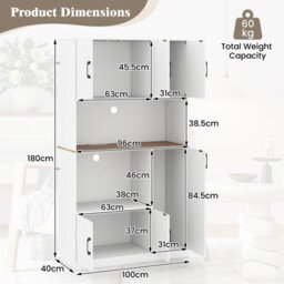 Costway 180Cm Tall Pantry Cabinet Standing Storage Hutch W/ Power Outlet-White - thumbnail 3