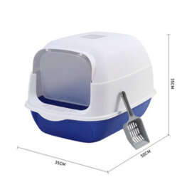 Darphe Blue White Enclosed Cat Litter Box With Flip Lid And Scoop, 35Cm W X 50 Cm D X 35 Cm H - thumbnail 6