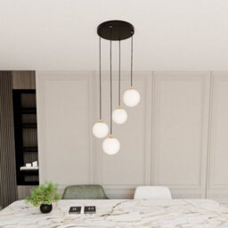Emibig Lighting Emibig Royal Pendant Lamp 4 X E14  Black, Gold With White Shade - thumbnail 4