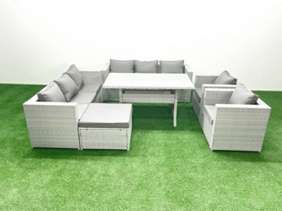 Fimous Rattan Garden Furniture Set Outdoor 8 Seater Patio Dinin G Sofa Sets Dining Table 2 Chairs Big Stool Light Grey - image 1