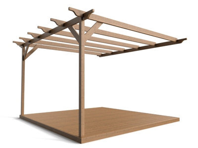 Arbor Garden Solutions Wall Mounted Pergola And Decking Complete Diy Kit, Sculpted Design (2.4M X 2.4M, Rustic Brown Finish) - image 1
