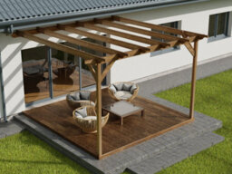 Arbor Garden Solutions Wall Mounted Pergola And Decking Complete Diy Kit, Sculpted Design (2.4M X 2.4M, Rustic Brown Finish) - thumbnail 3