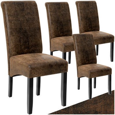 Tectake Set Of 4 Dining Chair - Ergonomic Seat Shape, High Backrest, Padded, Faux Leather  - Antique Brown - image 1