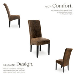 Tectake Set Of 4 Dining Chair - Ergonomic Seat Shape, High Backrest, Padded, Faux Leather  - Antique Brown - thumbnail 3