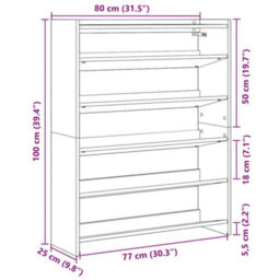 Berkfield Shoe Rack Artisan Oak 80X25X100 Cm Engineered Wood - thumbnail 9