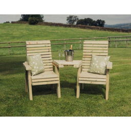 Churnet Valley Garden Furniture Ltd Ergonomic Companion Set, Wooden Love Seat - Angled - L100 X W170 X H105 Cm - Fully Assembled - Set Of Waterproof Cushions Included - thumbnail 4