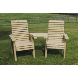 Churnet Valley Garden Furniture Ltd Ergonomic Companion Set, Wooden Love Seat - Angled - L100 X W170 X H105 Cm - Fully Assembled - Set Of Waterproof Cushions Included - thumbnail 3