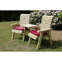 Churnet Valley Garden Furniture Ltd Ergonomic Companion Set, Wooden Love Seat - Angled - L100 X W170 X H105 Cm - Fully Assembled - Set Of Waterproof Cushions Included - thumbnail 2
