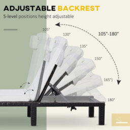 Outsunny Garden Rattan Furniture Recliner Lounger Sun Reclining Daybed Patio - thumbnail 4
