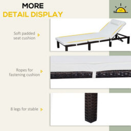 Outsunny Garden Rattan Furniture Recliner Lounger Sun Reclining Daybed Patio - thumbnail 6