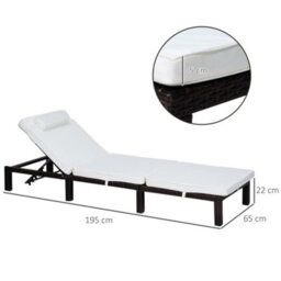 Outsunny Garden Rattan Furniture Recliner Lounger Sun Reclining Daybed Patio - thumbnail 3