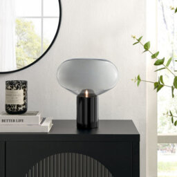 Furniturebox Uk Laura Smoked Glass And Black Marble Mid Century Desk Table Lamp - thumbnail 2