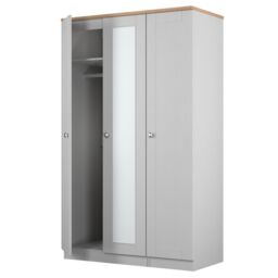 Santander Ready Assembled Traditional Matt Grey & Oak Effect Tall Triple Wardrobe With 1 Mirror Door (H)1970mm (W)1110mm (D)530mm - thumbnail 3