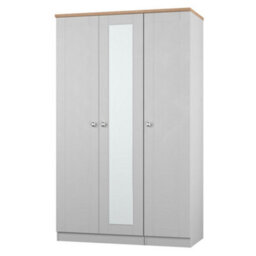 Santander Ready Assembled Traditional Matt Grey & Oak Effect Tall Triple Wardrobe With 1 Mirror Door (H)1970mm (W)1110mm (D)530mm - thumbnail 1