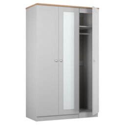 Santander Ready Assembled Traditional Matt Grey & Oak Effect Tall Triple Wardrobe With 1 Mirror Door (H)1970mm (W)1110mm (D)530mm - thumbnail 4