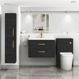 Royal Bathrooms Turin Hale Black 800mm Wall Hung Vanity Unit 2 Drawer With Mid-Edge Basin Sink & Brushed Brass Handles - thumbnail 4